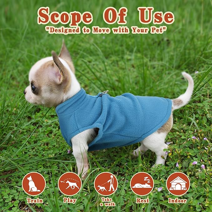Sleeveless Pullover Fleece Vest for Small Dogs: Cozy Polyester Dog Jacket, Tank Top Sweater with Leash Ring and Armholes, Crisp, Warm, and Easy-to-Wear Design for Everyday Comfort Lake Blue L