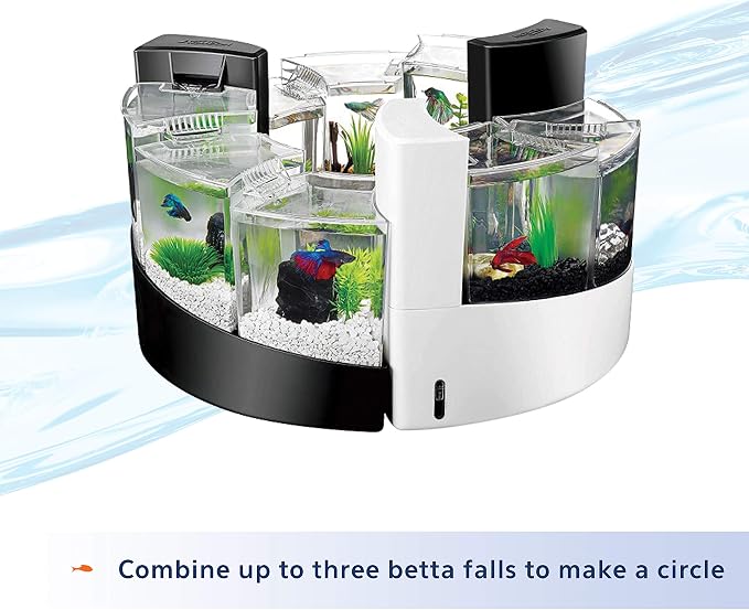 Aqueon Betta Falls 3 Section Aquarium Fish Tank With QuietFlow Power Filtration, Black