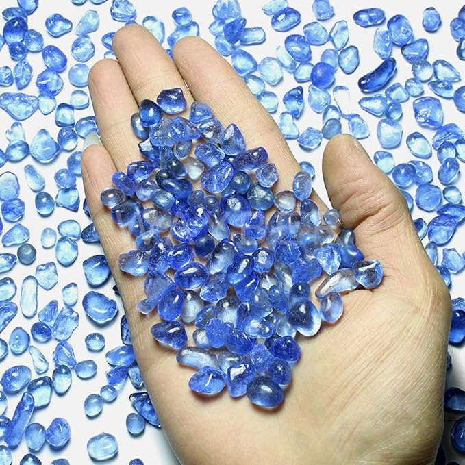 WAYBER 1 Lb Tumbled Sea Glass Pebbles Decorative Glass Stones, Light-Blue | Vivid Long-Lasting Hues, Lustrous Polished Finish, Non-Toxic Material, Ideal for DIY Crafts & Home Decorations