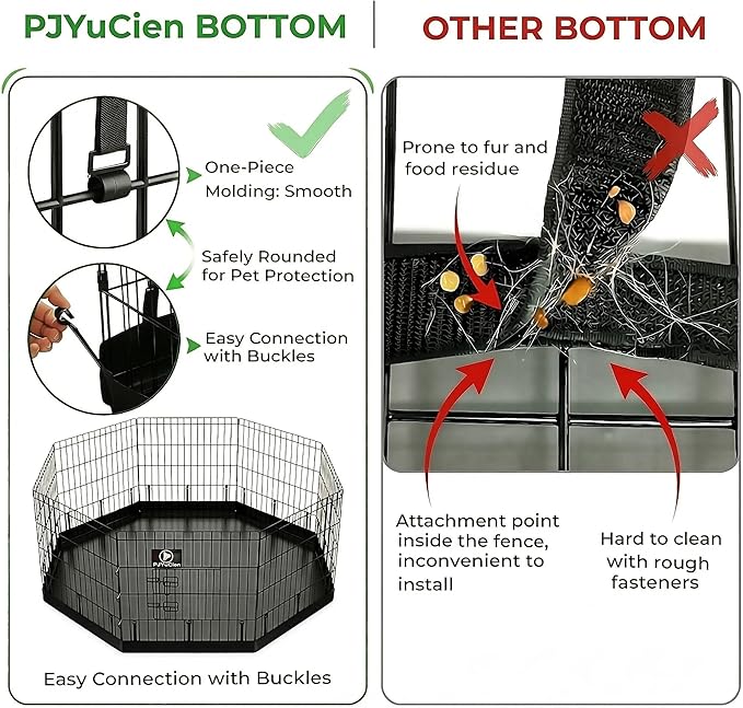 PJYuCien Octagonal Playpen Bottom Pad for 24" Side Metal Pet Pen, Waterproof 600D Oxford with Raised Edges & Snap Hooks, Washable for Puppy Small Animals, Black