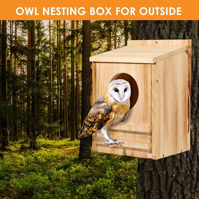 Large Barn Owl House,15.8*10.6*8.7IN Owl Nesting Box For Outside,Wooden Nest House,Large Handmade Bird Houses For Outside,Suitable For Wildlife Barn,Eastern Screech,Great Horned,Easy Assembly Required