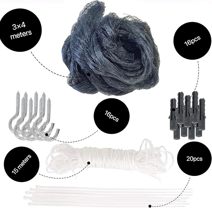 Cat Netting Balcony 10 * 13ft Pet Mesh Fence for Balcony Black Nylon Balcony Netting for Pets Anti-Fall Cat Net for Balcony and Windows