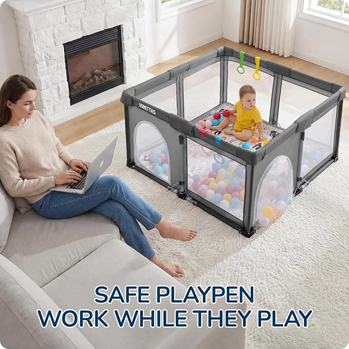 Foldable Baby Playpen, 1-Minute Setup, Lightweight Portable Playpen with Carry Bag, 50"x50" Indoor Outdoor Safty Play Yard for Babies & Toddlers, Dark Gray