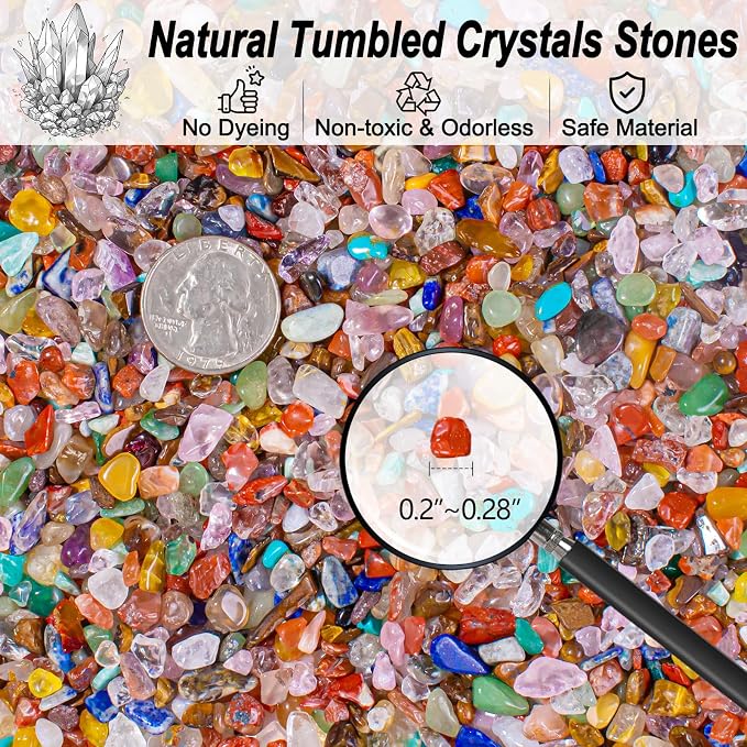 Chakra Crushed Stone Crystal Chips Bulk 0.88 Lb, Tumbled Healing Gemstones Rocks Quartz Pieces Irregular Shaped Decorative Vase Fillers Aquarium Gravel Rocks