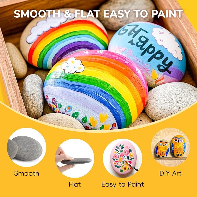 Simetufy 15 Pcs Large Rocks for Painting, 4-5 Inch River Rocks Painting | Stones Smooth Flat Rocks for Painting, Natural Rocks to Paint for Arts DIY Crafts Kids Painters