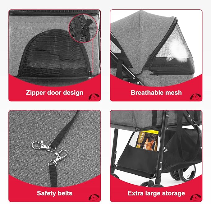 BestPet Pet Stroller Premium 3-in-1 Multifunction Dog Cat Jogger Stroller for Medium Small Dogs Cats with Folding Lightweight Travel & Detachable Carrier,Grey