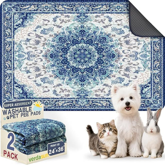Washable Pee Pads for Dogs, Reusable Puppy Potty Training Pads, Ultra-Absorbent Thick Waterproof Leak-Proof Non-Slip Pads & Mat for Crate, Playpen, Floor, Whelping & Housebreaking , 2 Pack 24"x36"