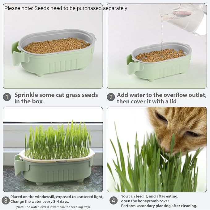 Hydroponic Cat Grass Growing Kit with Germination Tray, Easy-Grow Cat Grass Planter for Indoor Gardening, Soilless Planting Pot for Hairball Control