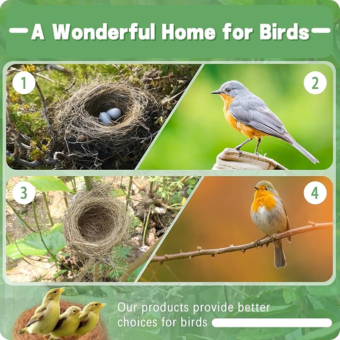 Bird Nesting Material,100% Natural Coconut Fiber Bird Nest Bedding, 3.7oz，Safe&Soft Nesting Supplies for Hummingbirds, Canaries, Parakeets, Wild Birds | for Bird Cages, Nest Boxes, Outdoor Bird Houses