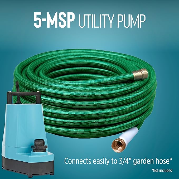 Little Giant 5-MSP 115-Volt, 1/6 HP, 1500 GPH Aluminum Manual Utility Pump, 10-Ft. Cord, Blue, 505723