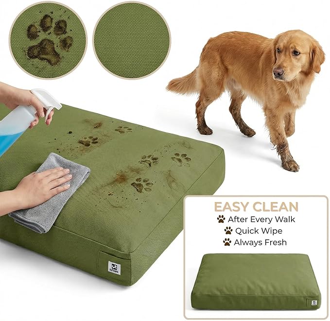 Sytopia 47 Inch Canvas Outdoor Dog Bed for XXL Dogs, Durable Indoor Patio Pet Pad for Crate, Great Gift for Pets with Waterproof Machine Washable Removable Cover, Green