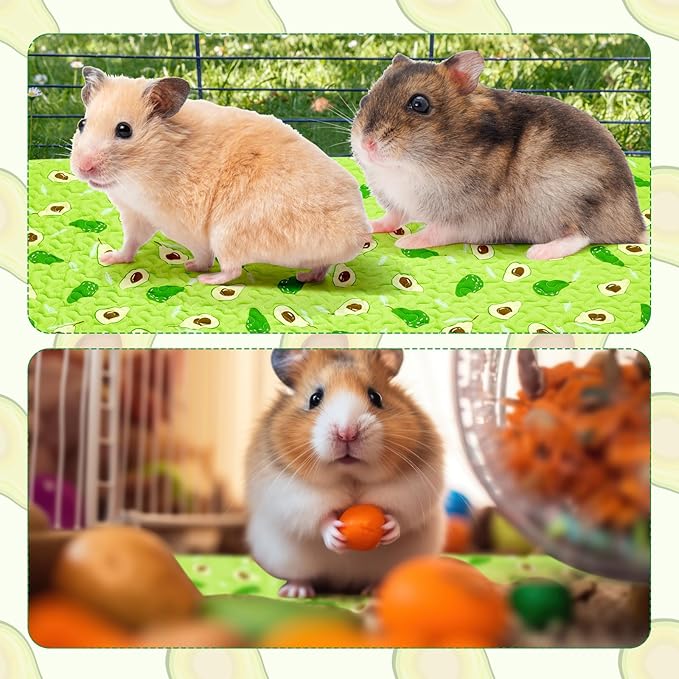 Huhumy 2 Pcs 47 x 24 Inch Guinea Pig Washable Cage Liners Reusable Mat Non Slip Absorbent Guinea Pig Pads for Small Animals Bedding Hamster Rabbit Rat(Cute Style)