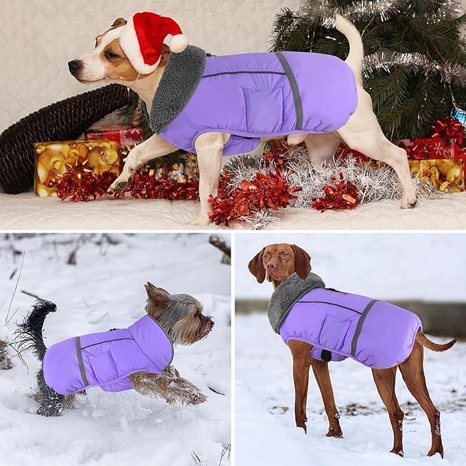 Dogcheer Warm Dog Coat, Waterproof Dog Jacket Christmas Puppy Winter Coat with Buckle, Reflective Adjustable Pet Snow Jacket Fleece Sweater for Small Medium Large Dogs - Taro Purple 3XL