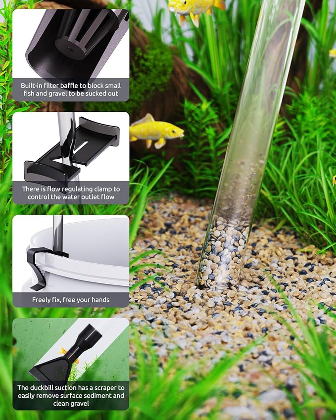Aquarium Siphon Pump Gravel Cleaner & Rechargeable Portable Fish Aerator for Outdoor