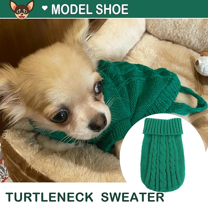 2 Pack Small Dog Sweaters, Dog Christmas Sweater Turtleneck Knit Winter Warm Pullover Clothing Pet Cat Cold Weather Clothes for Small Dogs, Green and Purple, Medium