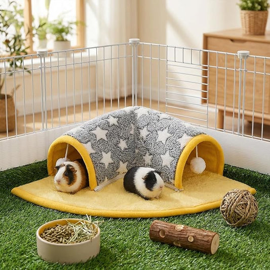 Avont Guinea Pig Hideout Tunnel Bed, Large Washable Hideaway House with Play Tunnel for Small Animals, Chinchillas Hamsters Chipmunks Dwarf Rabbits Rats -Star