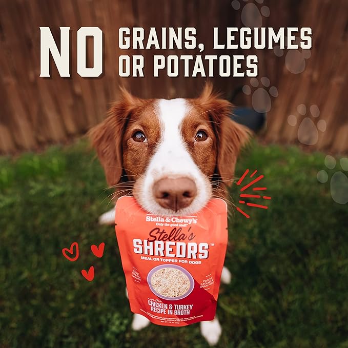 Stella & Chewy's Cage Free Chicken & Turkey Shredrs - Premium Dog Food Pouches - Perfect for Picky Eaters - 12 Pack, 2.8oz Each