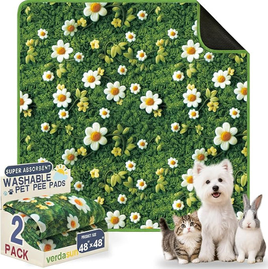 Washable Pee Pads for Dogs, Reusable Puppy Potty Training Pads, Ultra-Absorbent Thick Waterproof Leak-Proof Non-Slip Pads & Mat for Crate, Playpen, Floor, Whelping & Housebreaking , 2 Pack 48"x48"