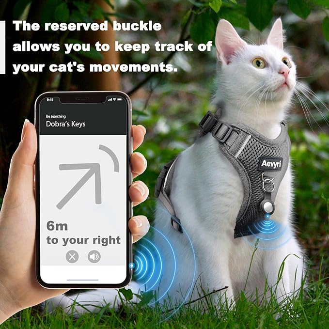 Cat Harness and Leash Set for Walking Escape Proof, Adjustable Soft Kittens Vest with Reflective Strip for Cats, Comfortable Outdoor Vest, Cat Car Leash, Grey, L
