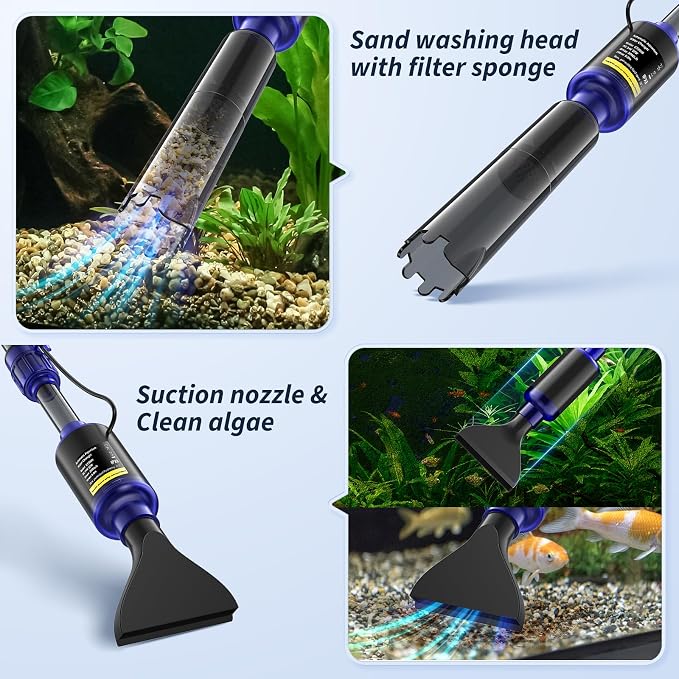 Mildhug Fish Tank Cleaner - Aquarium Gravel Cleaner, 530GPH/32W Electric Fish Tank Cleaning Tools, Adjustable Water Flow Aquarium Cleaner Kit, Turtle Tank Gravel Vacuum for Wash Sand, Water Changing