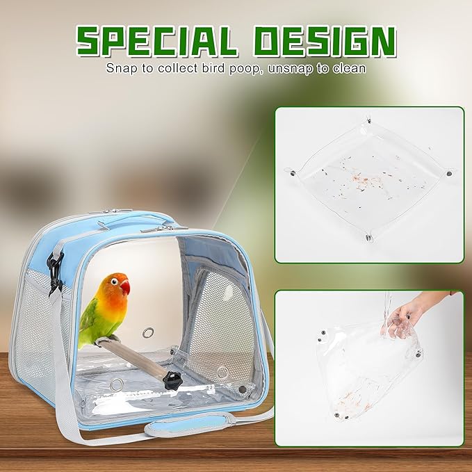 Small Bird Carrier, Large Window Travel Cage with Stand and Easy Clean Tray for Parrot Parakeet Cockatiels, Lightweight and Portable, Blue