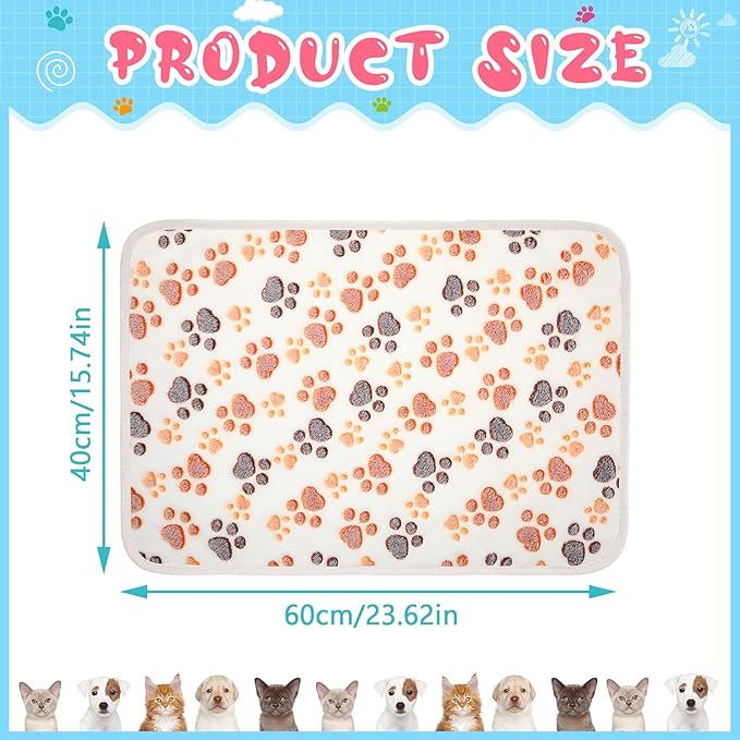 Tatuo 4 Pack Fleece Dog Blankets for Puppy Cats Multi-Size Sleep Mat for Pet Guinea Pig Soft Washable Warm Crate Bed Puppy Teething Toys Print Pattern Blanket Indoor(White,24 x 16 Inch,Paw)