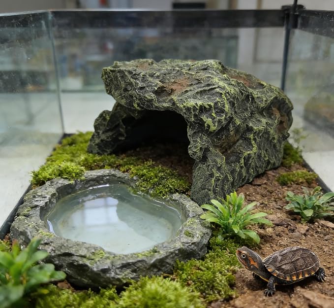 M2cbridge Reptile Hideout Cave Resin Aquarium Fish Hide Rock Terrarium Habitat Decor