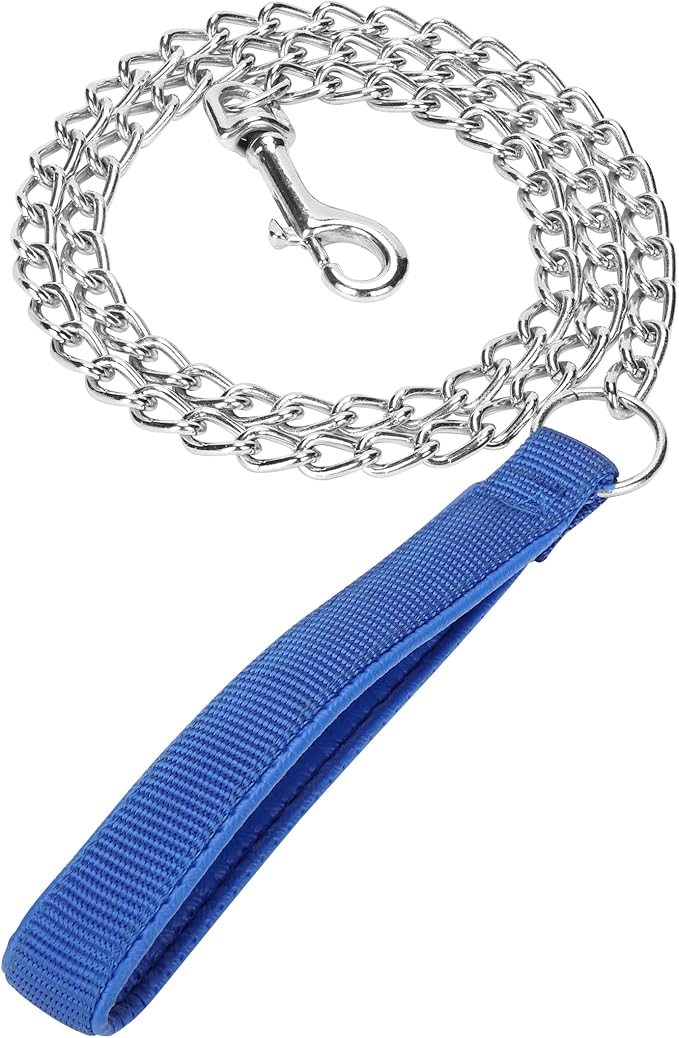 SGODA Metal Chain Heavy Duty Dog Leash, Chew Proof Dog Leash with Soft Handle for Over 50 lbs Large Size Pets Walking(4 ft. x 4.0 mm Blue)