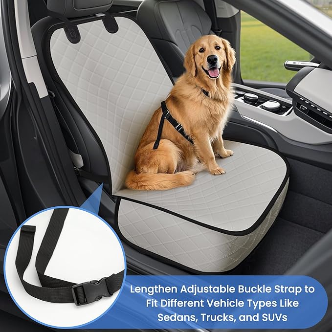 ELONGRIVER Dog Car Seat Covers, Waterproof Front Seat Cover for Dogs, Scratch-Proof, Nonslip Pet Passenger Seat Cover Protector, Universal Fit for Cars Trucks SUVs (Beige, Large Size)
