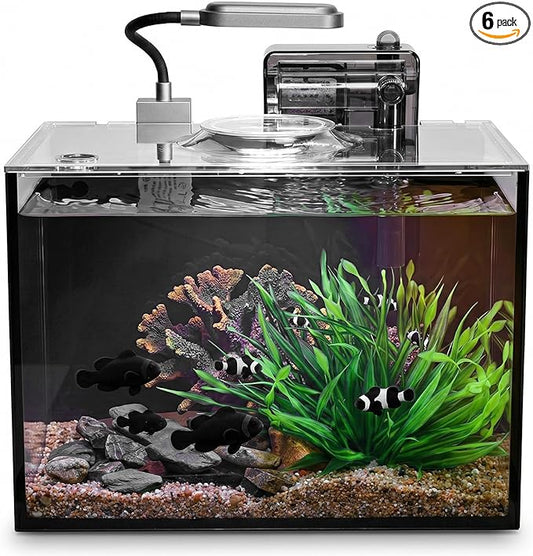 2 Gallon Small Aquarium Set Glass Fish Tank,Desktop Small Aquarium Kit for Beginners and Children to Keep Betta Fish, Goldfish, Shrimp, and Aquatic Plants (Black, 2 Gallon (Complete Kit) ﻿)