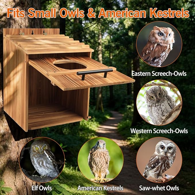 Large Owl House for Outdoors, 17" x 12.5" x 12.5" Premiun Wooden Owl Boxes for Outside, Bird Nesting Box - Habitats for Barn, Screech, Boreal, Saw - Whet & Elf Owls