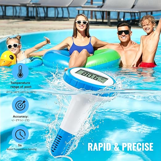 Pool Thermometer Floating Easy Read, Waterproof Wireless Digital Pool Thermometer with Large Screens, IPX8 Waterproof High Precision Temperature Gauge for Swimming Poo, Hot Tub, Spa, Pond, Fish Tank