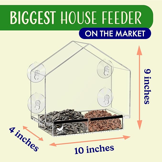 Window Bird Feeder with Strong Suction Cups, Clear Window Feeders for Outside - Transparent Bird House, Balcony Glass Mount, Acrylic Cat, Kids & Elderly Viewing