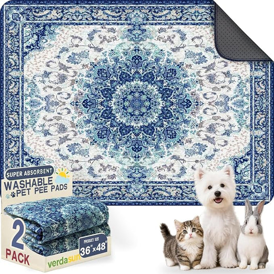 Washable Pee Pads for Dogs, Reusable Puppy Potty Training Pads, Ultra-Absorbent Thick Waterproof Leak-Proof Non-Slip Pads & Mat for Crate, Playpen, Floor, Whelping & Housebreaking , 2 Pack 36"x48"