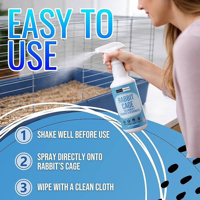 Rabbit Cage Cleaner Spray (32oz) – Bunny Cage Cleaner & Deodorizer – Odor Eliminator for Small Animal Cages – Pet Safe, Non-Toxic – Fast Drying – Made in USA
