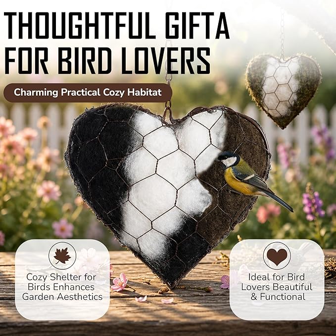 Alpaca Fiber Bird Nesting Heart – Natural Bird Nesting Material, Soft Alpaca Bird Nesting Heart for Outdoor Garden Birds & Nest Building Support
