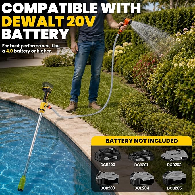 Cordless Stick Water Transfer Pump for Dewalt 20V Batteries (Tool Only) | 720 GPH Brushless Electric Submersible Pump, Portable Sump & Utility Pump for Pool, Garden, Pond, Boat & RV