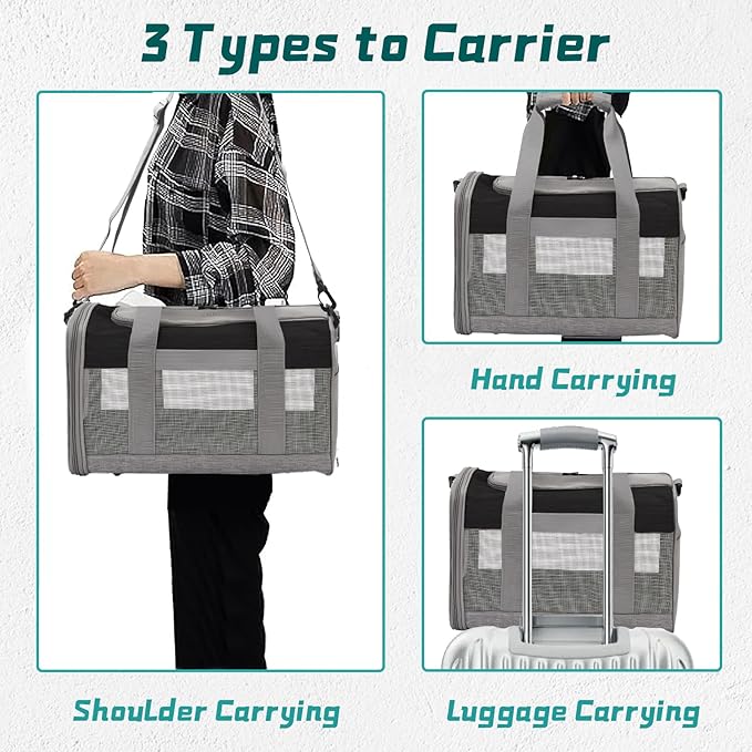 PINVNBY Bunny Carrier for Travel Camping Outdoor, Small Pet Carrier, Guinea Pig Carrier, Breathable Pet Portable Hand Bag for Hamster Rabbit Guinea Pig（Black & Gray）