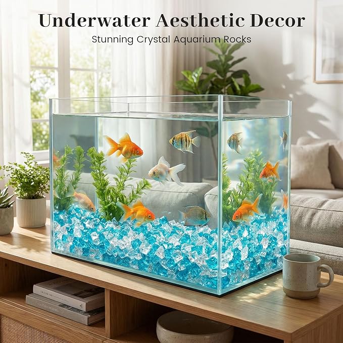 DOMESTAR Mixed Blue and Clear Fake Ice, 150 PCS Acrylic Crystal Vase Filler | Fake Diamonds for Table Centerpieces Wedding Party, Fish Tanks Decor Table Scatter DIY Craft Supplies Food Display