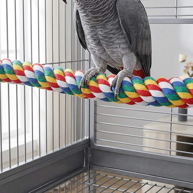 iplusmile 44 Inch Bird Perch, Cotton Rope Bird Toy for Large Parrots, African Greys, Cockatiels, Bendable Climbing Rope Perches for Cage Toy, 1.18" Extra Thick