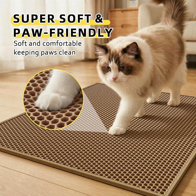 Cat Litter Mat, 30"X24" Large Double Layer Litter Trapping Mat, Waterproof/Urineproof, Easy to Clean Kitty Litter Mats for Floor, Scatter Control (Brown-1Pack)