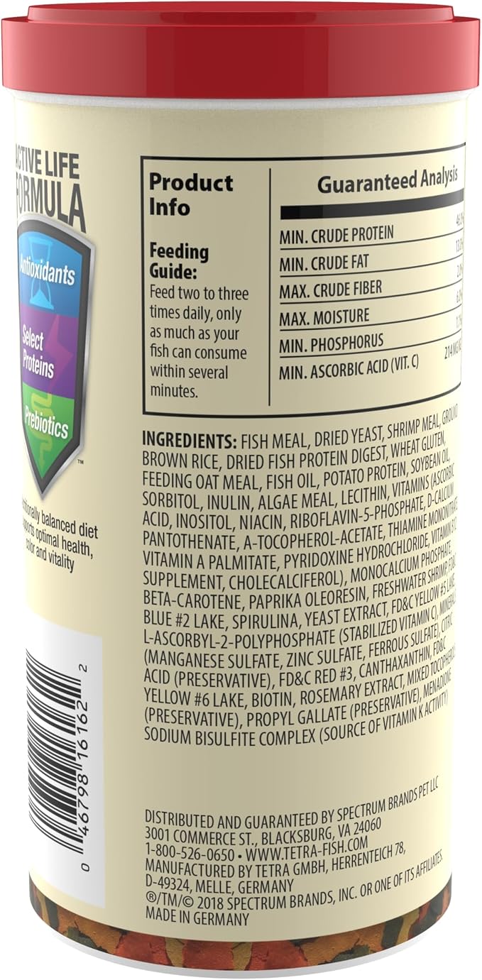 TetraColor Tropical Flakes, Color Boosting Fish Food, Nutritionally Balanced Diet for Tropical Fish, 7.06 oz | For Mid & Bottom-Feeding Tropical Fish, Supports Immune System & Reduces Stress, Clean & Clear Water Formula, Feed Daily
