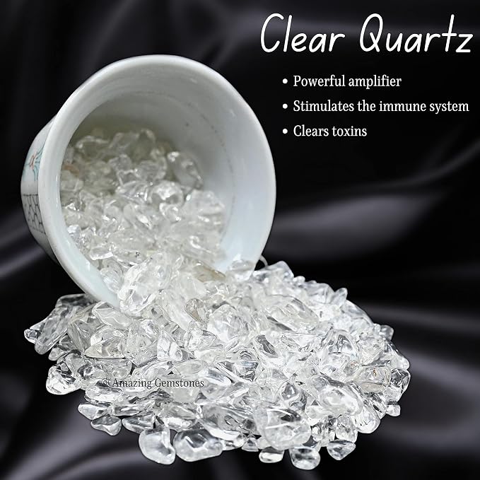 Amazing Gemstone Clear Quartz Crystal Chips and Rocks - Aquarium Gravel Bulk, Small Tumbled Stones and Tiny Crystals for Fish Tank Decoration (Natural AAA Grade Gemstones)