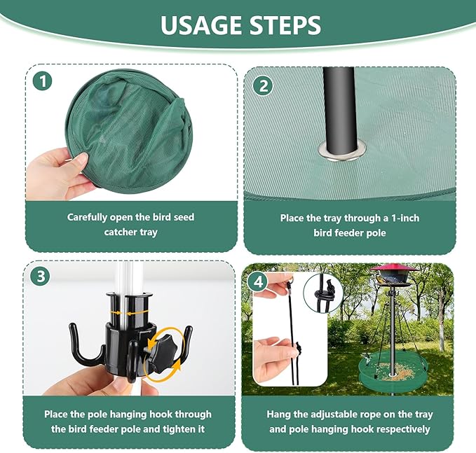 Lettry 20'' Bird Seed Catcher Tray for Pole Mounted Bird Feeder, Birdseed Hoop with Holes Fits 1'' Pole for Birds Feeders Outdoors, Backyard, Garden (1)