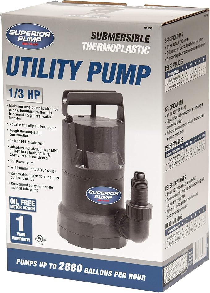 Superior Pump 91359 1/3 HP Utility Pump-Oil Free Design, Black