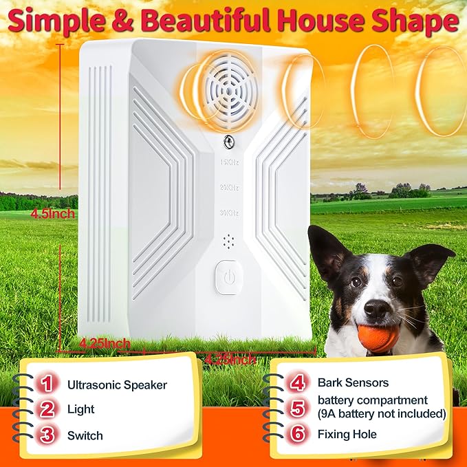 Anti Barking Device for Dogs, Rechargeable Ultrasonic Dog Barking Deterrent Devices with 3 Modes, 50Ft Waterproof Barking Dog Deterrent Bark Box for Outdoor & Indoor, Safe Barking Silencer for Dogs
