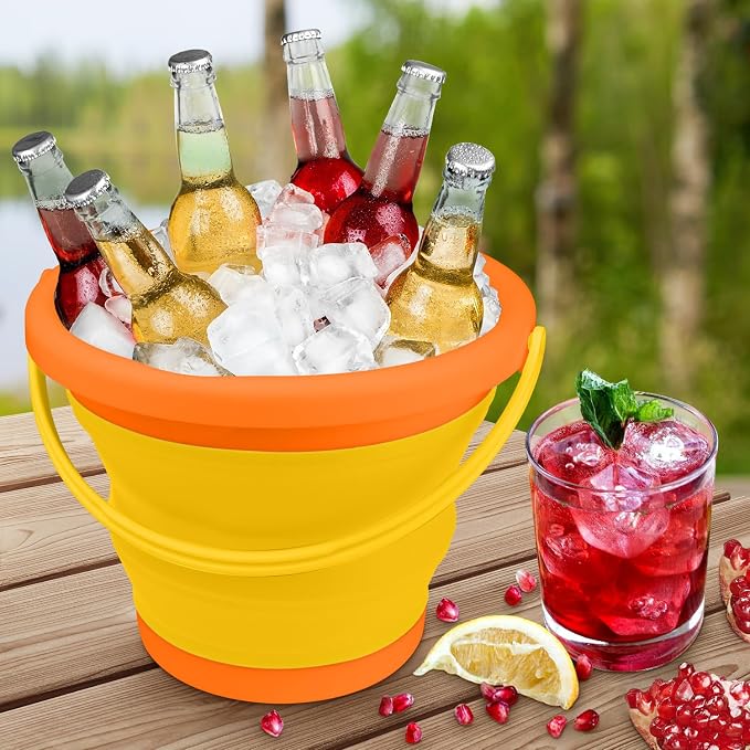 5L Collapsible Car Wash Bucket with Handle, Silicone Ice Bucket for Cleaning, Space Saving Foldable Basin Tub for Beach Sand Gardening Fishing Washing Household Use Storage RV Supplies