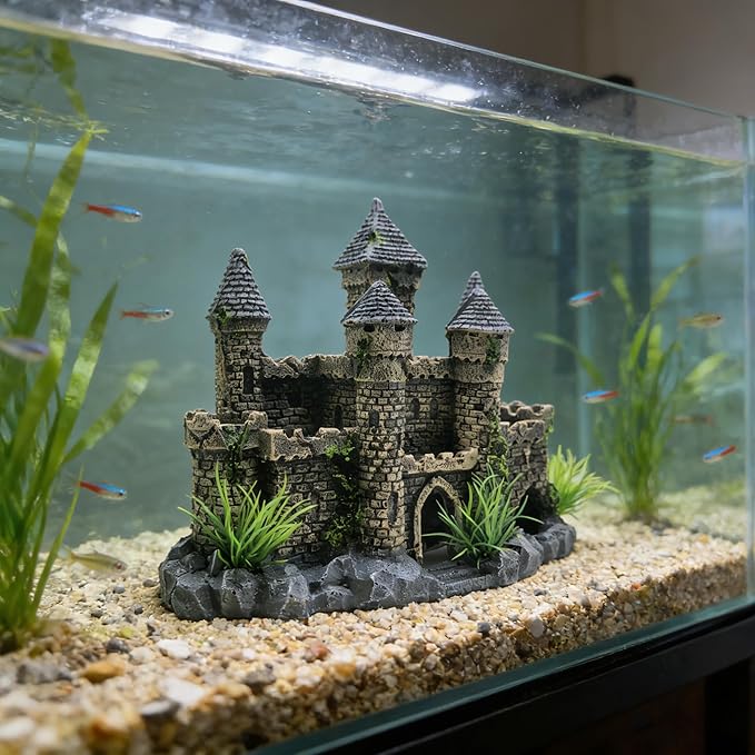 M2cbridge Aquarium Decor Castle Shipwreck Ornament Underwater Landscape(Mountain Castle)