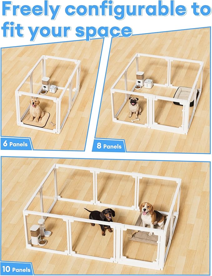 Clear Acrylic Dog Playpen Indoor,Tool-Free Assembly & Easy Clean,24 in Puppy Playpen with Door for Small Dogs/Cats/Rabbits/Pigs/Ferret,Indoor and Outdoor Use,6 Panels(White