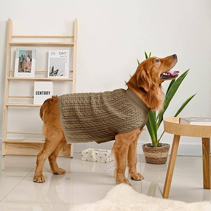 2 Pack Dog Sweaters for Large Dogs Winter Turtleneck Pullover Cable Knit Fleece Stretch Pitbull Labrador Golden Retriever Doberman Bulldog Boy Girl Pet Clothes (XL, Red & Brown)
